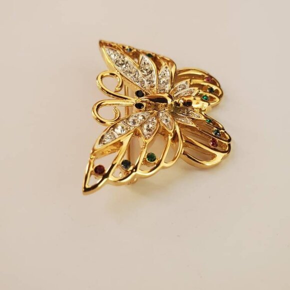 Vintage Signed D'ORLAN  Rhinestone Crystal Butterfly Brooch Pin - Picture 4 of 9